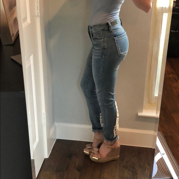 Saks Fifth Avenue Skinny Jeans with Lace Inserts - Picture 6 of 11